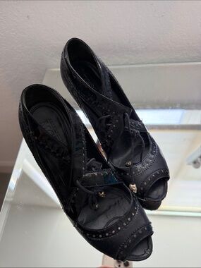 Alexander McQueen Black Peep-Toe Lace-Up skull detail Stiletto Heels